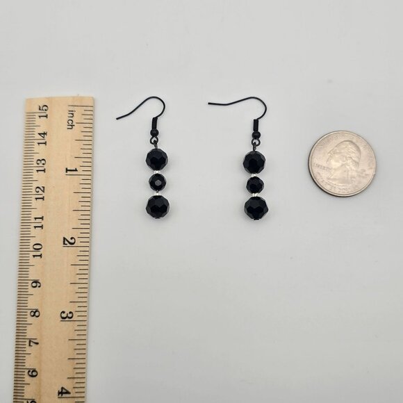 Women's Black Geometric Cut Glass Beaded Dangle Drop Hook Earrings - Picture 5 of 5
